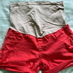 Red maternity stretchy shorts